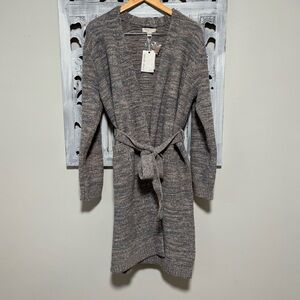BAREFOOT DREAMS Cozy Chic Heather Pink Clay Gray Marled Tie Midi Robe NWT